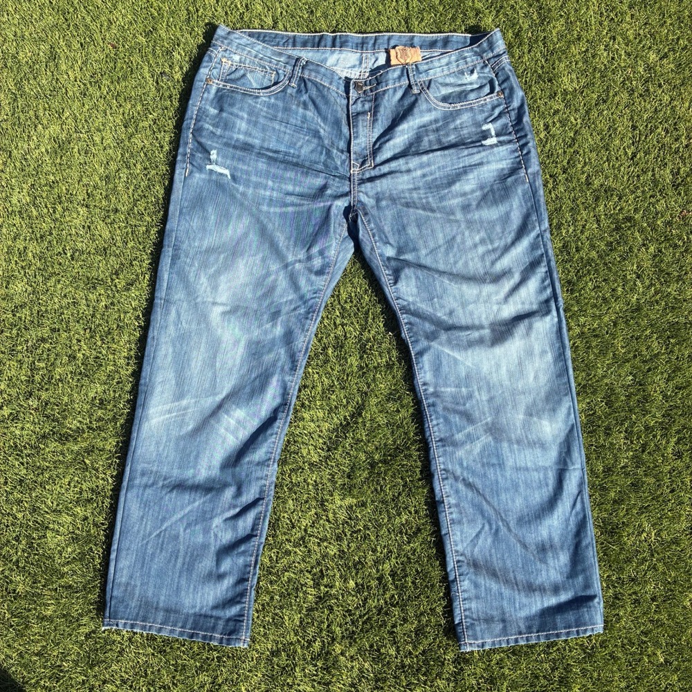 Monarchy Jeans Mens Faded Blue Straight Leg Denim Size 44x30 Y2K Hip Hop Skater